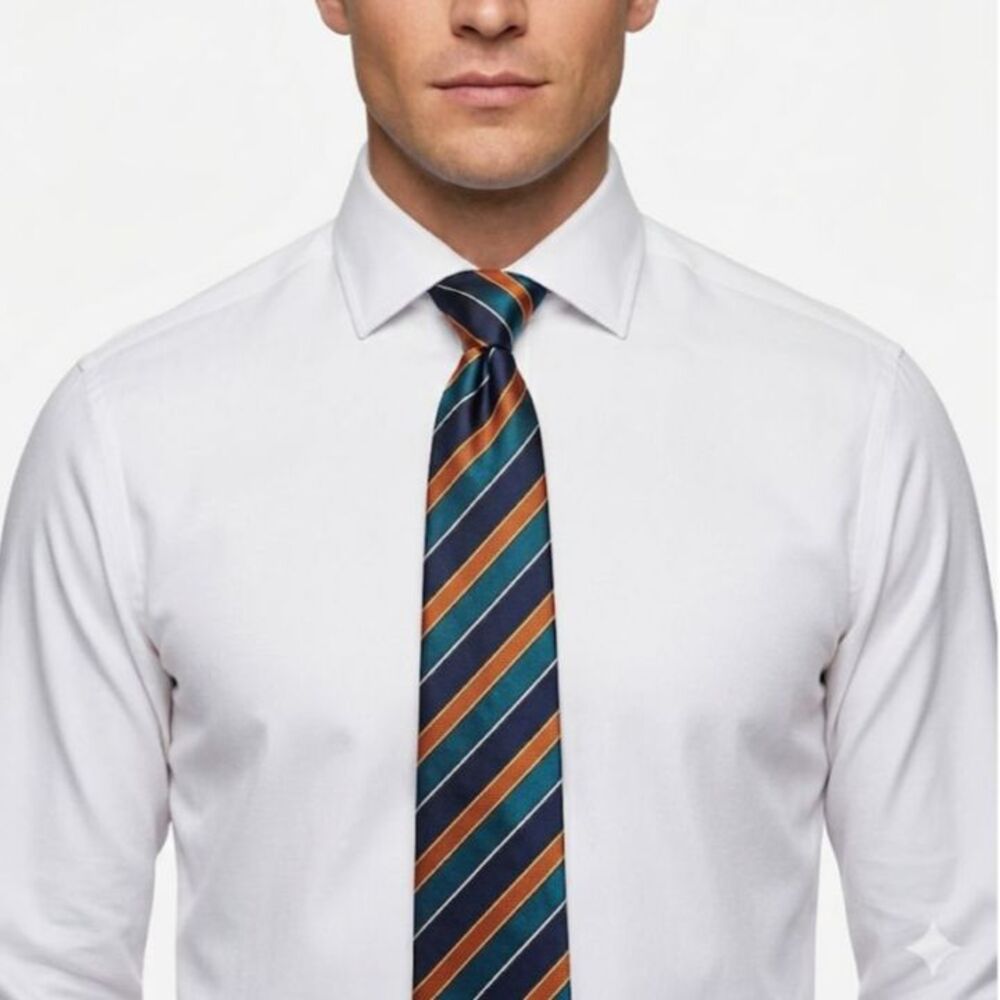 Boss Hugo Boss Men's Green Gold Diagonal Stripe 100% Silk Tie